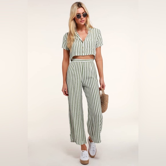 Faithfull The Brand Almeria Stripe Print Wide-Leg Pants, Size XS - Picture 2 of 11